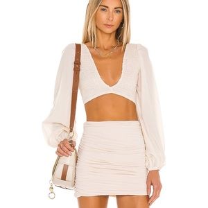 Indah Biru Ruched Bodice Crop Top and Cori Solid Gathered Seamless Skirt Set